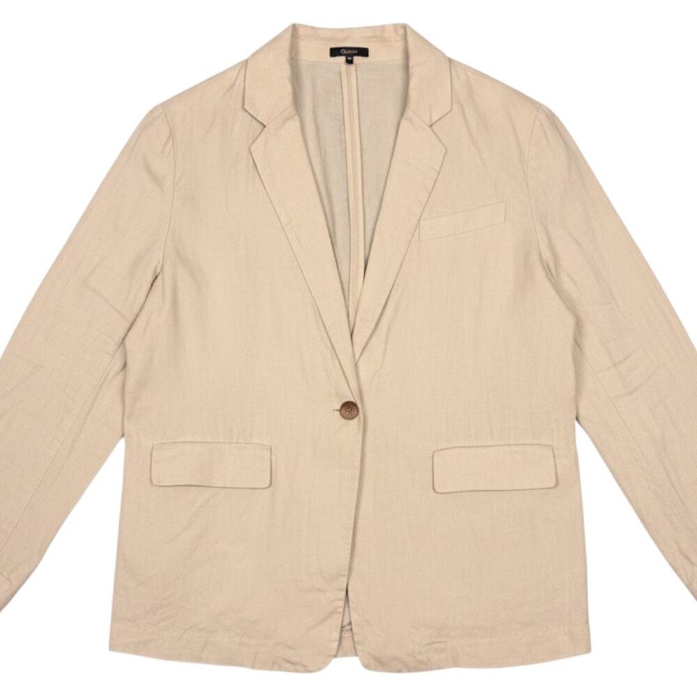 Quince 100% European Linen Unstructured Blazer Sand Tan Women's XL Horn Buttons